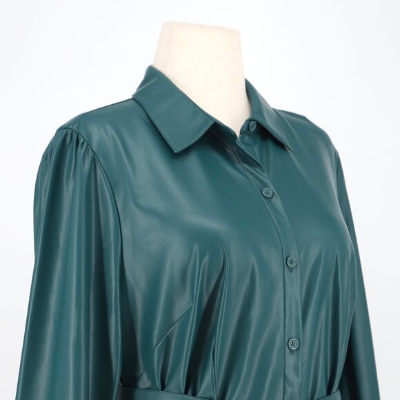 NWT CHICO'S Faux Leather Shirt Midi Dress in Deep Woods Green Size 2.5 (US 14) - Picture 5 of 10